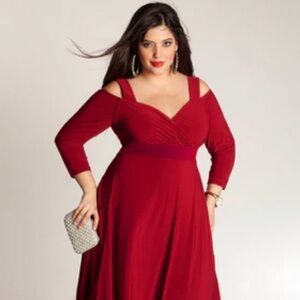 Plus Size Cold-Shoulder Red Dress